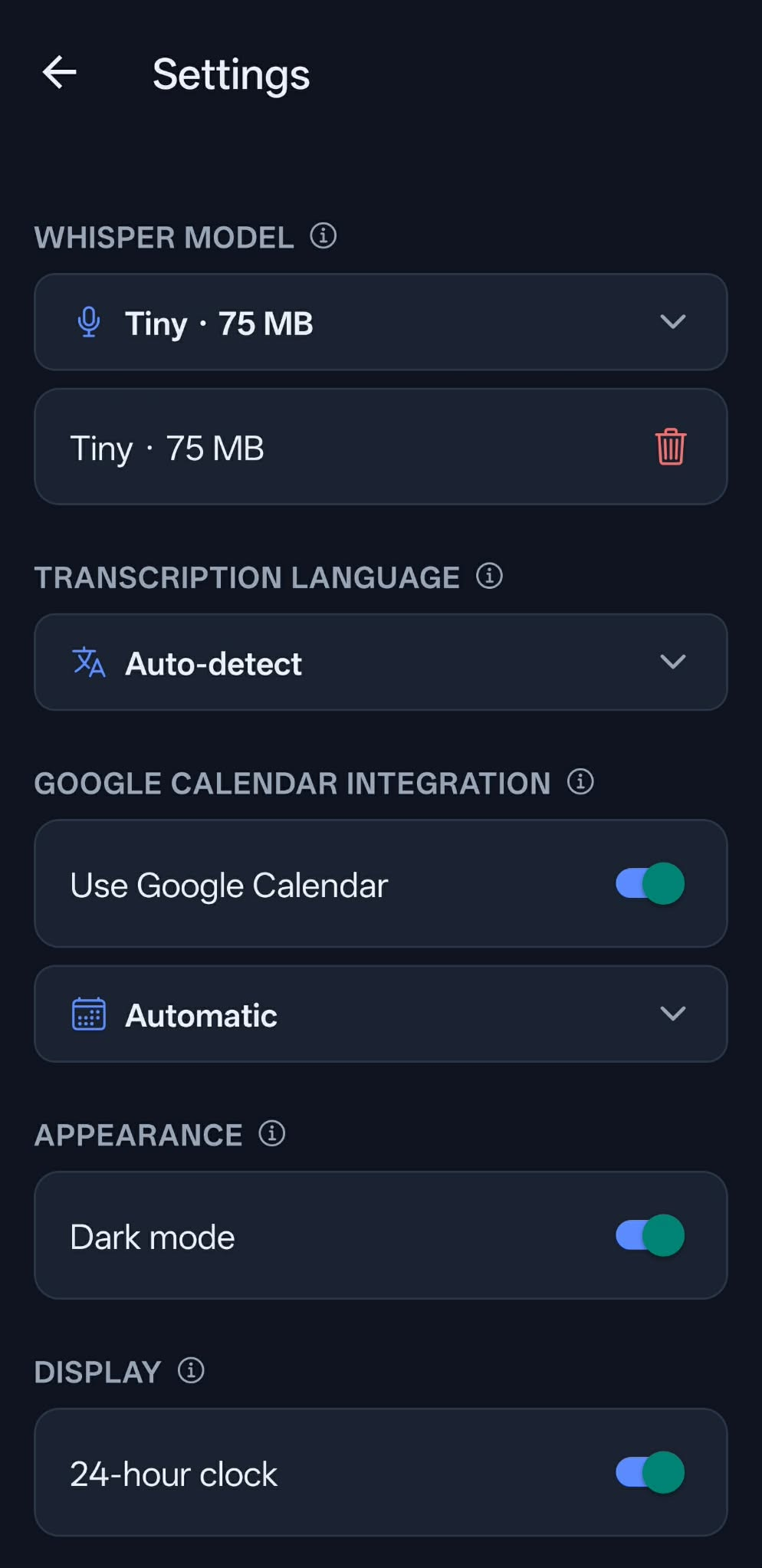Google Calendar integration toggle